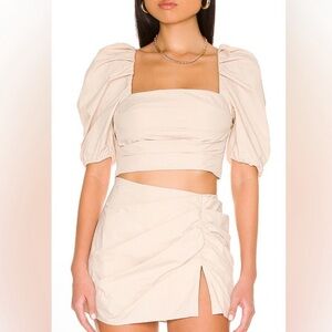 AMANDA UPRICHARD Willis crop top blouse w/ puff sleeves - small - bone